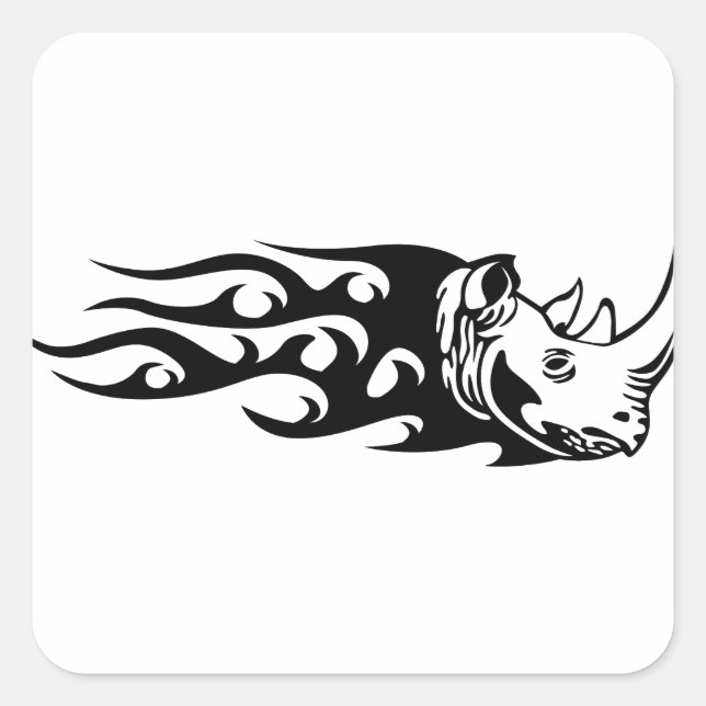 Adesivo Quadrado Rino nas chamas (Frente)