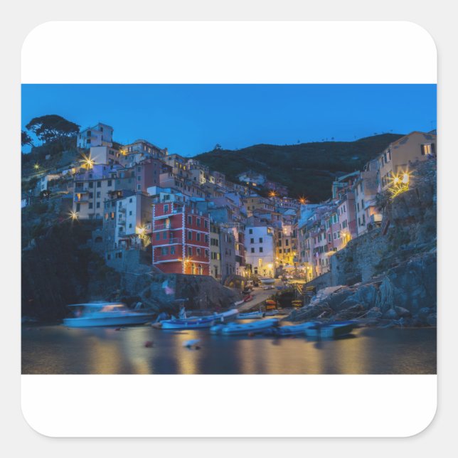 Adesivo Quadrado Riomaggiore à noite Cinque Terre Liguria Itália (Frente)