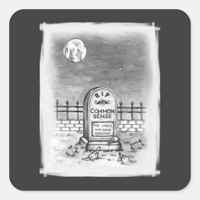 Adesivo Quadrado RIP Máscaras de Lua de Sensor Comum e Vacina (Frente)