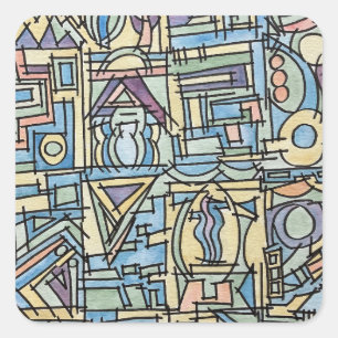 Adesivo Quadrado Ritmo Em Azul-Arte Abstrata Pintada à Mão