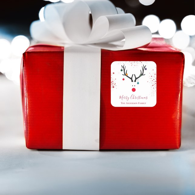 Adesivo Quadrado Ritmo vermelho de rena de Natal engraçado moderno (Criador carregado)