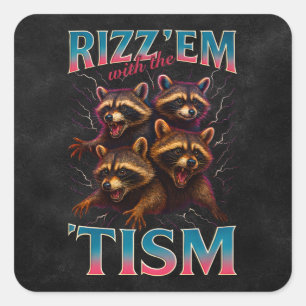 Adesivo Quadrado Rizz Em Com O Tism Meme Autismo Raccoon Engraçado