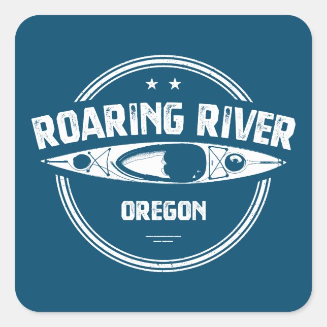 Adesivo Quadrado Roaring River Oregon Kayak (Frente)