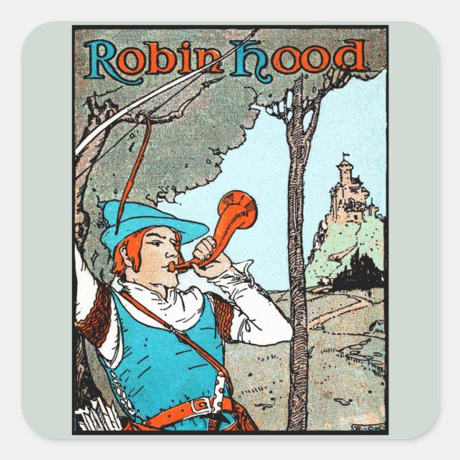 Adesivo Quadrado Robin Hood Antique Illustração Homens Felizes (Frente)