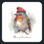 Adesivo Quadrado Robin Winter Delight, personalizado<br><div class="desc">Adicione um toque personalizado de charme de inverno a qualquer coisa com nosso adesivo personalizável "Robin Winter Delight". Este encantador adesivo apresenta a ilustração encantadora aquarela de um pinto, embalado para o inverno em um fritinho vermelho festivo e branco listrado revestido de uma pompom fofa. Esta amada ave traz um...</div>