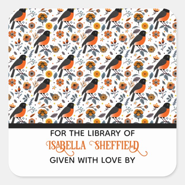 Adesivo Quadrado Robins E Flores (Frente)