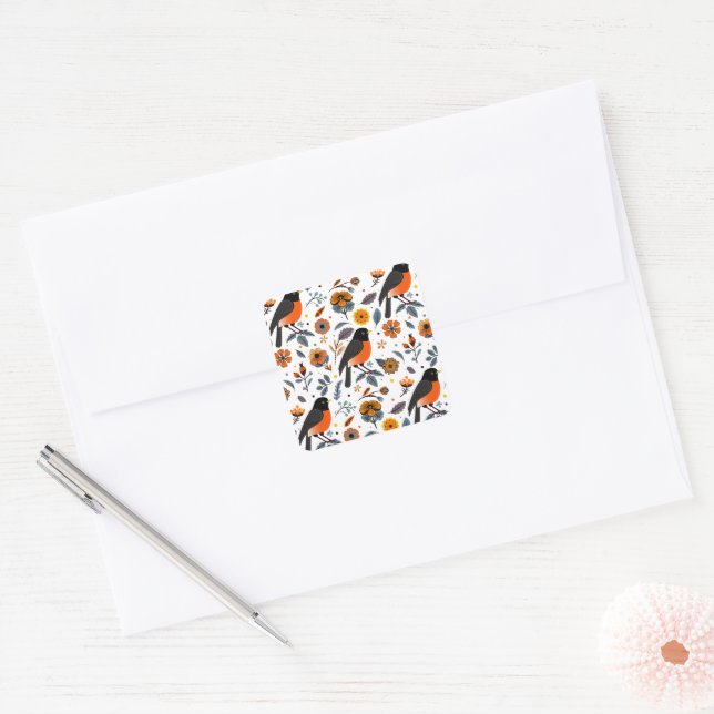 Adesivo Quadrado Robins E Flores (Envelope)