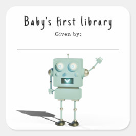 Adesivo Quadrado Robô 3D - A primeira biblioteca do bebê