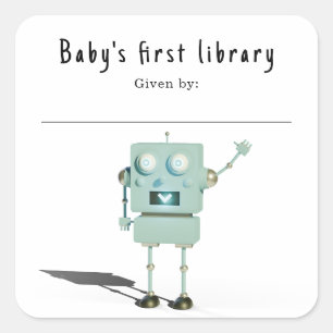 Adesivo Quadrado Robô 3D - A primeira biblioteca do bebê