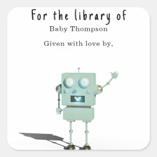 Adesivo Quadrado Robô 3D - ex-libris de chá de bebê