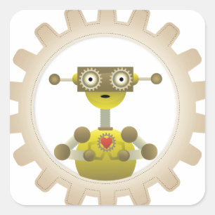 Adesivo Quadrado Robô com Steampunk Gear Heart Sticker
