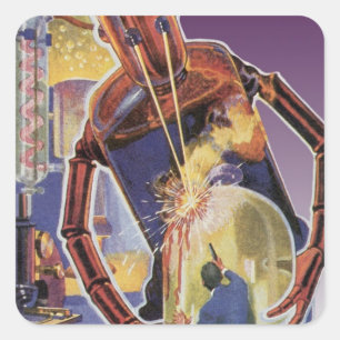 Adesivo Quadrado Robô da ficção científica do vintage com olhos