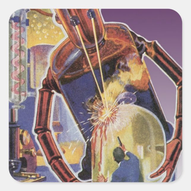 Adesivo Quadrado Robô de ficção científica com olhais a laser (Frente)