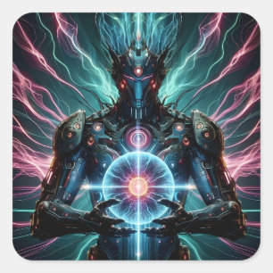 Adesivo Quadrado Robô Futurista Núcleo Cósmico Cyberpunk