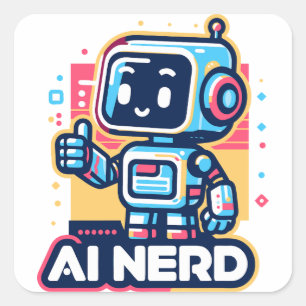 Adesivo Quadrado Robô Retro Nerd de IA