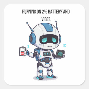 Adesivo Quadrado Robô rodando com bateria e vibes de 2%