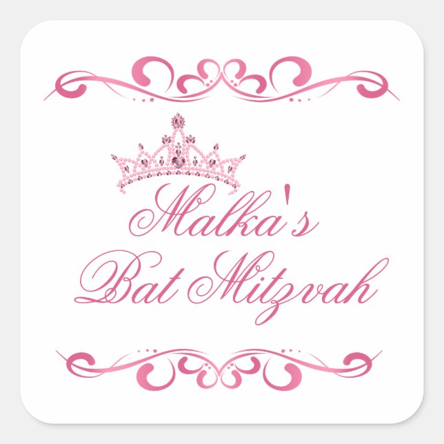 Adesivo Quadrado Rochas rosa, Logotipo Tiara Bat Mitzvah (Frente)