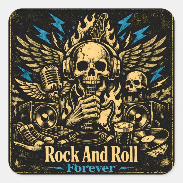 Adesivo Quadrado Rock And Roll Forever – Eternal Music Pride (Frente)