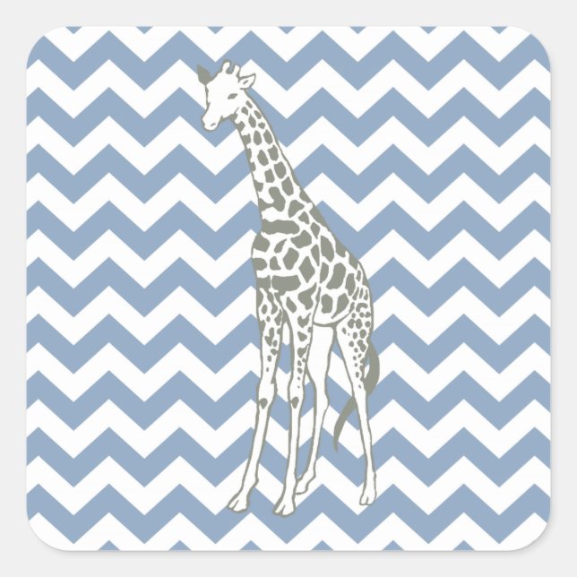Adesivo Quadrado Rock Blue Safari Chevron com Pop Art Giraffe (Frente)