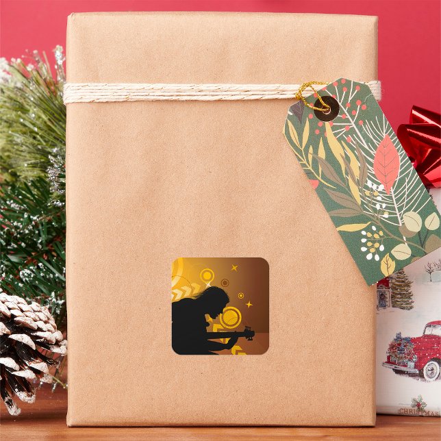 Adesivo Quadrado Rock Guitarist Rocker Musical Square Sticker (Criador carregado)