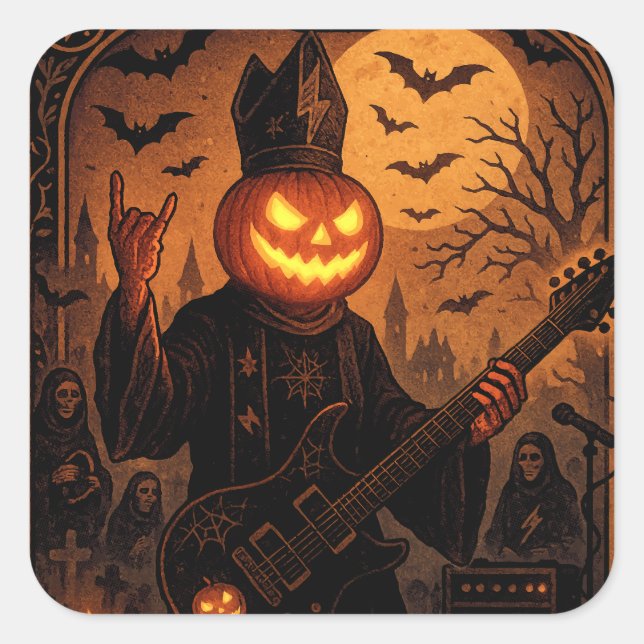 Adesivo Quadrado Rock ’N Roll Pumpkin Sticker - Cartão de Tarô Góti (Frente)