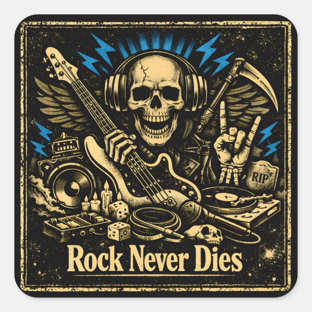 Adesivo Quadrado Rock Never Dies – Immortal Rock Spirit (Frente)