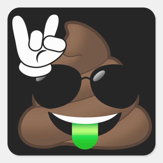 Adesivo Quadrado Rock On Emoji Poop (Frente)