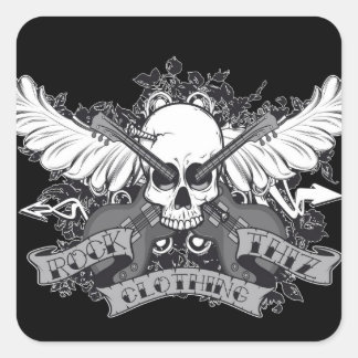 Adesivo Quadrado Rock Thiz Clothing Sticker Skull, Wings & Guitar