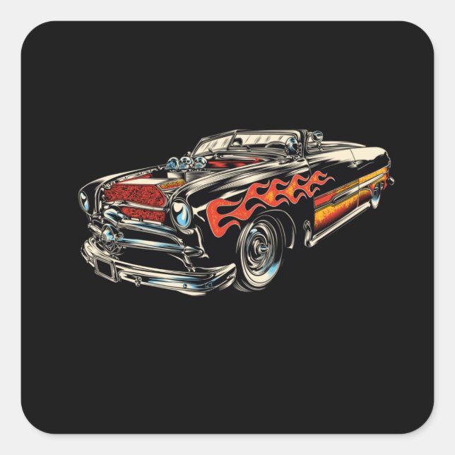 Adesivo Quadrado Rockabilly - Hotrod Car Flames - neg (Frente)