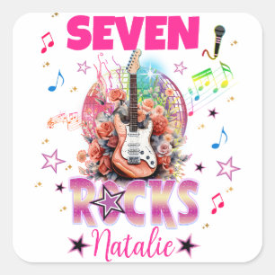 Adesivo Quadrado Rock'n'Roll Guitar Musical Birthday Girl Rockstar