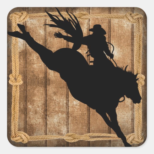 Adesivo Quadrado Rodeo Cowboy Horse Bronco Silhouette (Frente)