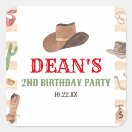Adesivo Quadrado Rodeo Cowboy Ocidental Festa de aniversário Selvag