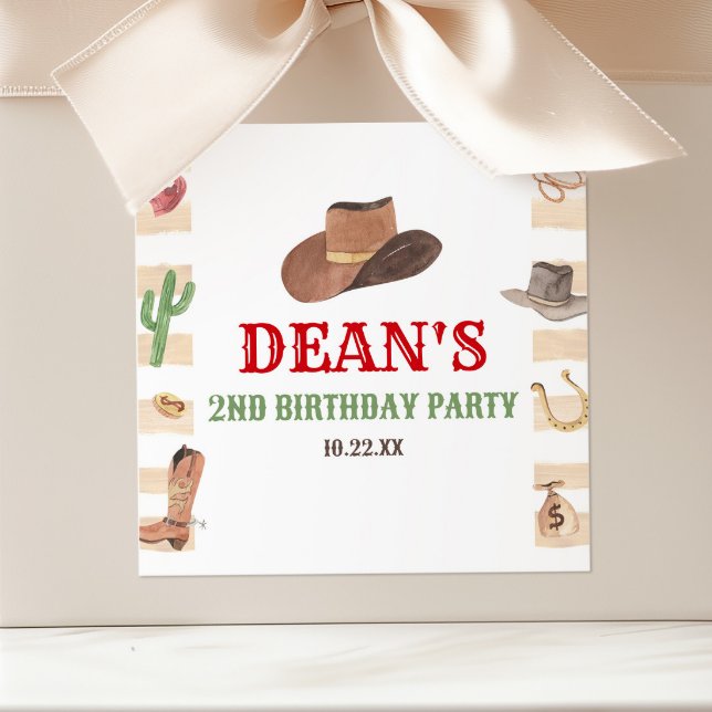 Adesivo Quadrado Rodeo Cowboy Ocidental Festa de aniversário Selvag (Criador carregado)