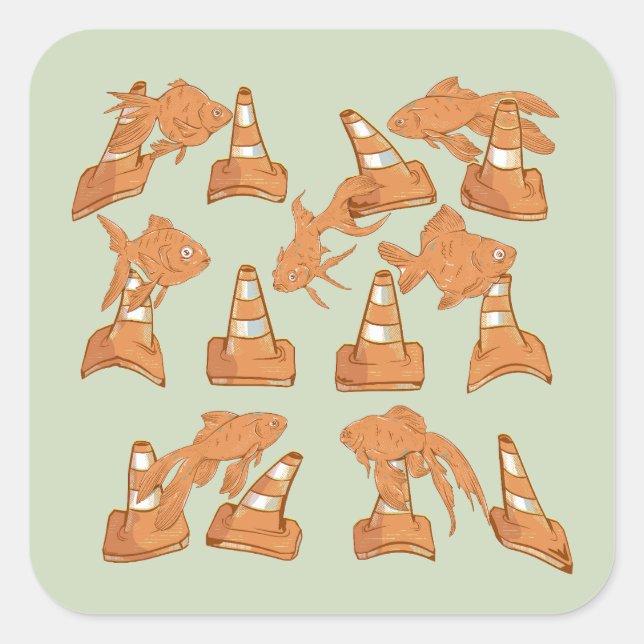 Adesivo Quadrado Rodoviários de Cones e de Peixes-Dourados laranja (Frente)