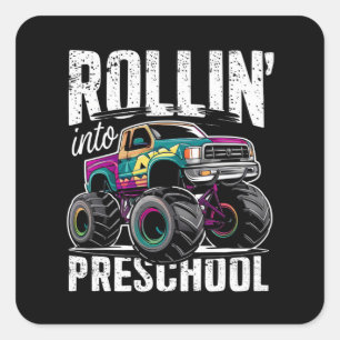 Adesivo Quadrado Rollin' para a pré-escola Monster Truck de volta à
