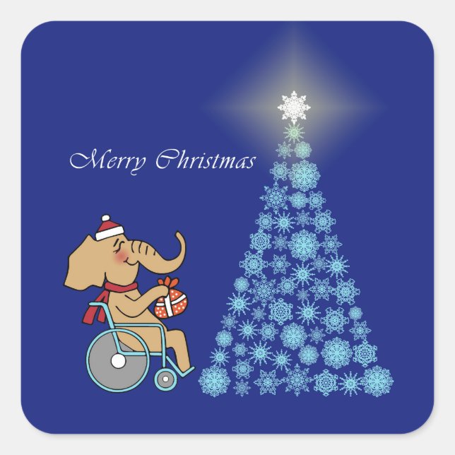 Adesivo Quadrado Rollstuhl-Elefant mit Weihnachtsmannmütze (Frente)