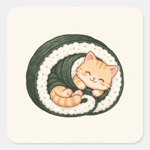 Adesivo Quadrado Rolo de Sushi de Gatinho Fofo Presente para Amante