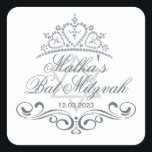 Adesivo Quadrado Rolos azuis, Tiara, Estrela de David Bat Mitzvah<br><div class="desc">Esfregões azuis acinzentados (crolls),  Tiara em forma cardíaca e Estrela de David Bat Mitzvah Sticker.</div>
