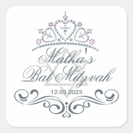 Adesivo Quadrado Rolos azuis, Tiara, Estrela de David Bat Mitzvah