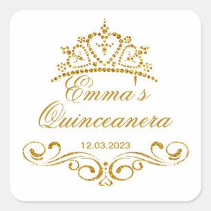 Adesivo Quadrado Rolos Dourados, logotipo do costume de Quinceanera