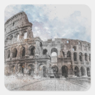 Adesivo Quadrado Roma Itália Colosseum Viagem Art Vintage
