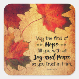 Adesivo Quadrado Romanos 15:13 Folhas do outono de Deus da Esperanç