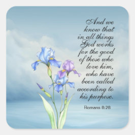 Adesivo Quadrado Romanos 8:28 Iris Watercolor