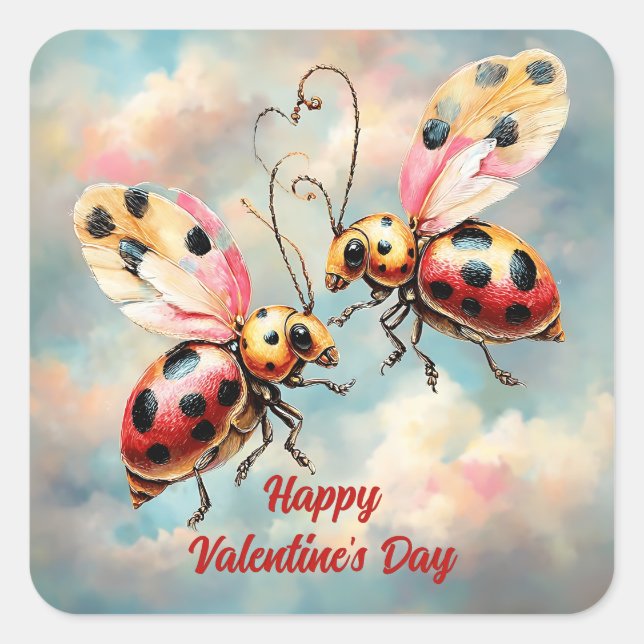 Adesivo Quadrado Romantic Ladybugs in Flight (Frente)