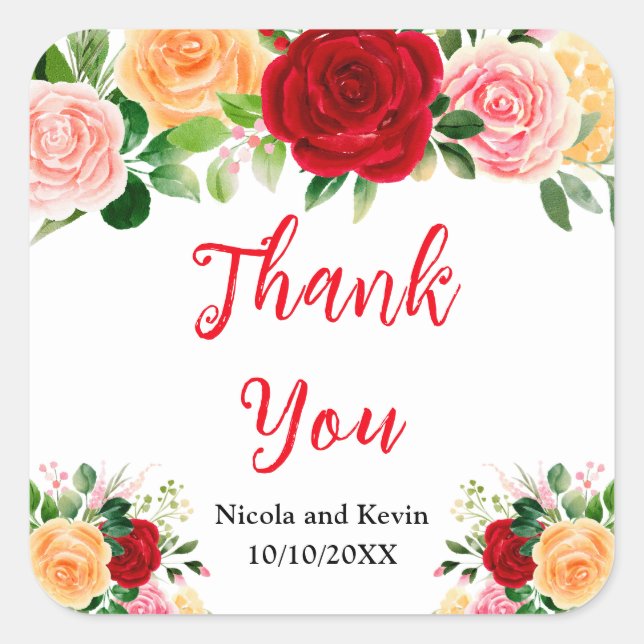 Adesivo Quadrado Romantic Red and Orange Roses (Frente)