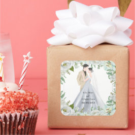 Adesivo Quadrado Romantic Watercolor Wedding