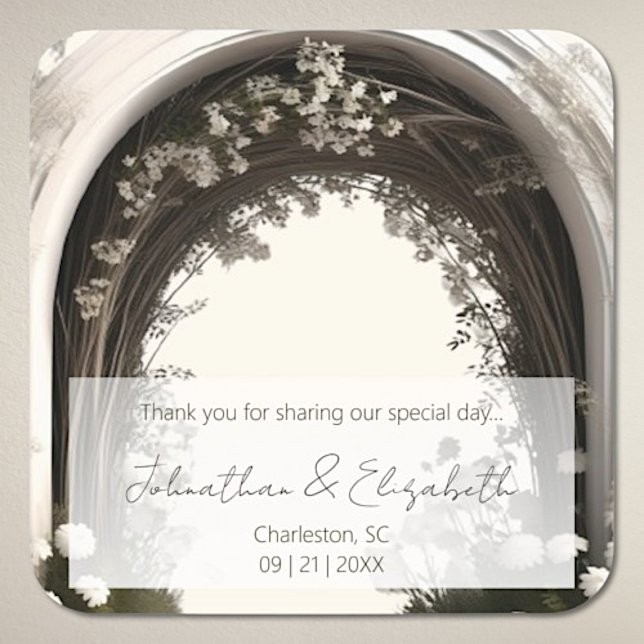 Adesivo Quadrado Romântica Boho Botânico Favor de Casamento (Romantic Boho Botanical Arch Wedding Favor Sticker)