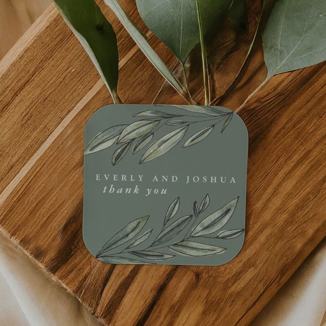 Adesivo Quadrado Romântica Evergreen Obrigado A Favor (Romantic Evergreen Thank You Favor Square Sticker)