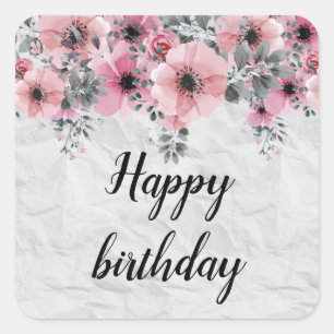 Adesivo Quadrado Romântico Elegante Antigo Floral Feliz Aniversário