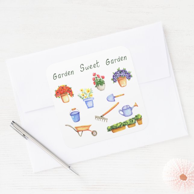 Adesivo Quadrado Romântico Eu amo as minhas flores, Cuta Minimalist (Envelope)